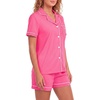 image:imageLYANER Womens Pajamas Set Heart Print Button Short Sleeve Shirt With Shorts Sleepwear Pjs Lounge SetRose