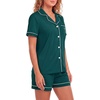 image:imageLYANER Womens Pajamas Set Heart Print Button Short Sleeve Shirt With Shorts Sleepwear Pjs Lounge SetTeal