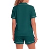 image:imageLYANER Womens Pajamas Set Heart Print Button Short Sleeve Shirt With Shorts Sleepwear Pjs Lounge SetTeal