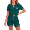 image:imageLYANER Womens Pajamas Set Heart Print Button Short Sleeve Shirt With Shorts Sleepwear Pjs Lounge SetTeal