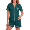 image:imageLYANER Womens Pajamas Set Heart Print Button Short Sleeve Shirt With Shorts Sleepwear Pjs Lounge SetTeal