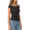 image:imageLYANER Womens Ribbed Knit Boat Neck Cap Sleeve Slim Fit Elegant Blouse TopBlack