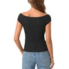 image:imageLYANER Womens Ribbed Knit Boat Neck Cap Sleeve Slim Fit Elegant Blouse TopBlack