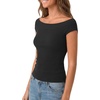 image:imageLYANER Womens Ribbed Knit Boat Neck Cap Sleeve Slim Fit Elegant Blouse TopBlack