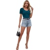 image:imageLYANER Womens Ribbed Ruffle Scoop Neck Short Sleeve Slim Fit Elegant Blouse TopLake Blue