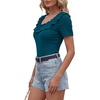 image:imageLYANER Womens Ribbed Ruffle Scoop Neck Short Sleeve Slim Fit Elegant Blouse TopLake Blue
