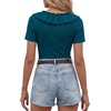 image:imageLYANER Womens Ribbed Ruffle Scoop Neck Short Sleeve Slim Fit Elegant Blouse TopLake Blue
