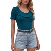 image:imageLYANER Womens Ribbed Ruffle Scoop Neck Short Sleeve Slim Fit Elegant Blouse TopLake Blue