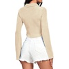 image:imageLYANER Womens Ruched Front Button Down V Neck Bell Long Sleeve Crop Tops Dressy Blouse ShirtBeige
