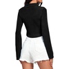 image:imageLYANER Womens Ruched Front Button Down V Neck Bell Long Sleeve Crop Tops Dressy Blouse ShirtBlack