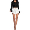 image:imageLYANER Womens Ruched Front Button Down V Neck Bell Long Sleeve Crop Tops Dressy Blouse ShirtBlack
