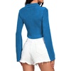 image:imageLYANER Womens Ruched Front Button Down V Neck Bell Long Sleeve Crop Tops Dressy Blouse ShirtBlue