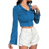 image:imageLYANER Womens Ruched Front Button Down V Neck Bell Long Sleeve Crop Tops Dressy Blouse ShirtBlue