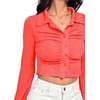 image:imageLYANER Womens Ruched Front Button Down V Neck Bell Long Sleeve Crop Tops Dressy Blouse ShirtBright Pink