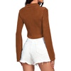 image:imageLYANER Womens Ruched Front Button Down V Neck Bell Long Sleeve Crop Tops Dressy Blouse ShirtBrown