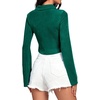 image:imageLYANER Womens Ruched Front Button Down V Neck Bell Long Sleeve Crop Tops Dressy Blouse ShirtDark Green