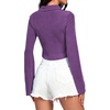 image:imageLYANER Womens Ruched Front Button Down V Neck Bell Long Sleeve Crop Tops Dressy Blouse ShirtDark Purple