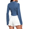 image:imageLYANER Womens Ruched Front Button Down V Neck Bell Long Sleeve Crop Tops Dressy Blouse ShirtDusty Blue