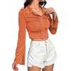 image:imageLYANER Womens Ruched Front Button Down V Neck Bell Long Sleeve Crop Tops Dressy Blouse ShirtOrange