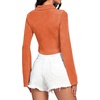 image:imageLYANER Womens Ruched Front Button Down V Neck Bell Long Sleeve Crop Tops Dressy Blouse ShirtOrange