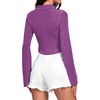 image:imageLYANER Womens Ruched Front Button Down V Neck Bell Long Sleeve Crop Tops Dressy Blouse ShirtPurple