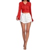 image:imageLYANER Womens Ruched Front Button Down V Neck Bell Long Sleeve Crop Tops Dressy Blouse ShirtRed