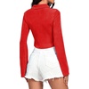 image:imageLYANER Womens Ruched Front Button Down V Neck Bell Long Sleeve Crop Tops Dressy Blouse ShirtRed