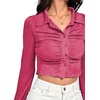 image:imageLYANER Womens Ruched Front Button Down V Neck Bell Long Sleeve Crop Tops Dressy Blouse ShirtRose