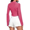 image:imageLYANER Womens Ruched Front Button Down V Neck Bell Long Sleeve Crop Tops Dressy Blouse ShirtRose