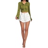 image:imageLYANER Womens Ruched Front Button Down V Neck Bell Long Sleeve Crop Tops Dressy Blouse ShirtSage Green