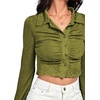 image:imageLYANER Womens Ruched Front Button Down V Neck Bell Long Sleeve Crop Tops Dressy Blouse ShirtSage Green