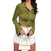 image:imageLYANER Womens Ruched Front Button Down V Neck Bell Long Sleeve Crop Tops Dressy Blouse ShirtSage Green