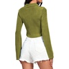 image:imageLYANER Womens Ruched Front Button Down V Neck Bell Long Sleeve Crop Tops Dressy Blouse ShirtSage Green