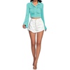 image:imageLYANER Womens Ruched Front Button Down V Neck Bell Long Sleeve Crop Tops Dressy Blouse ShirtSky Blue