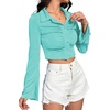 image:imageLYANER Womens Ruched Front Button Down V Neck Bell Long Sleeve Crop Tops Dressy Blouse ShirtSky Blue