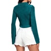 image:imageLYANER Womens Ruched Front Button Down V Neck Bell Long Sleeve Crop Tops Dressy Blouse ShirtTeal Blue
