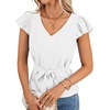 image:imageLYANER Womens Ruffle Cap Sleeve V Neck Tie Belt Dressy Casual Work Blouse Top ShirtWhite