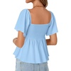image:imageLYANER Womens Ruffle Peplum Blouse Ruched Sweetheart V Neck Cute ShirtAzure
