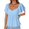 image:imageLYANER Womens Ruffle Peplum Blouse Ruched Sweetheart V Neck Cute ShirtAzure