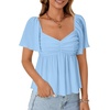 image:imageLYANER Womens Ruffle Peplum Blouse Ruched Sweetheart V Neck Cute ShirtAzure