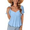 image:imageLYANER Womens Ruffle Peplum Blouse Ruched Sweetheart V Neck Cute ShirtAzure