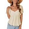 image:imageLYANER Womens Ruffle Peplum Blouse Ruched Sweetheart V Neck Cute ShirtBeige