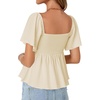 image:imageLYANER Womens Ruffle Peplum Blouse Ruched Sweetheart V Neck Cute ShirtBeige