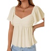 image:imageLYANER Womens Ruffle Peplum Blouse Ruched Sweetheart V Neck Cute ShirtBeige