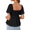 image:imageLYANER Womens Ruffle Peplum Blouse Ruched Sweetheart V Neck Cute ShirtBlack