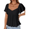 image:imageLYANER Womens Ruffle Peplum Blouse Ruched Sweetheart V Neck Cute ShirtBlack