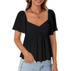 image:imageLYANER Womens Ruffle Peplum Blouse Ruched Sweetheart V Neck Cute ShirtBlack