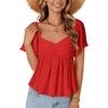 image:imageLYANER Womens Ruffle Peplum Blouse Ruched Sweetheart V Neck Cute ShirtRed