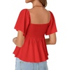 image:imageLYANER Womens Ruffle Peplum Blouse Ruched Sweetheart V Neck Cute ShirtRed