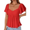 image:imageLYANER Womens Ruffle Peplum Blouse Ruched Sweetheart V Neck Cute ShirtRed